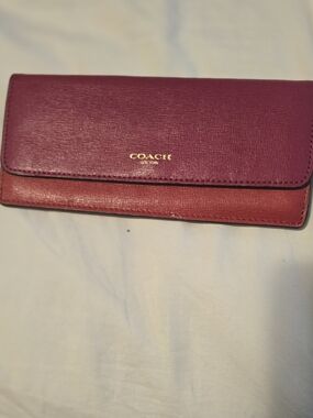 Coach Two-Tone Berry and Rose Leather Continental Wallet